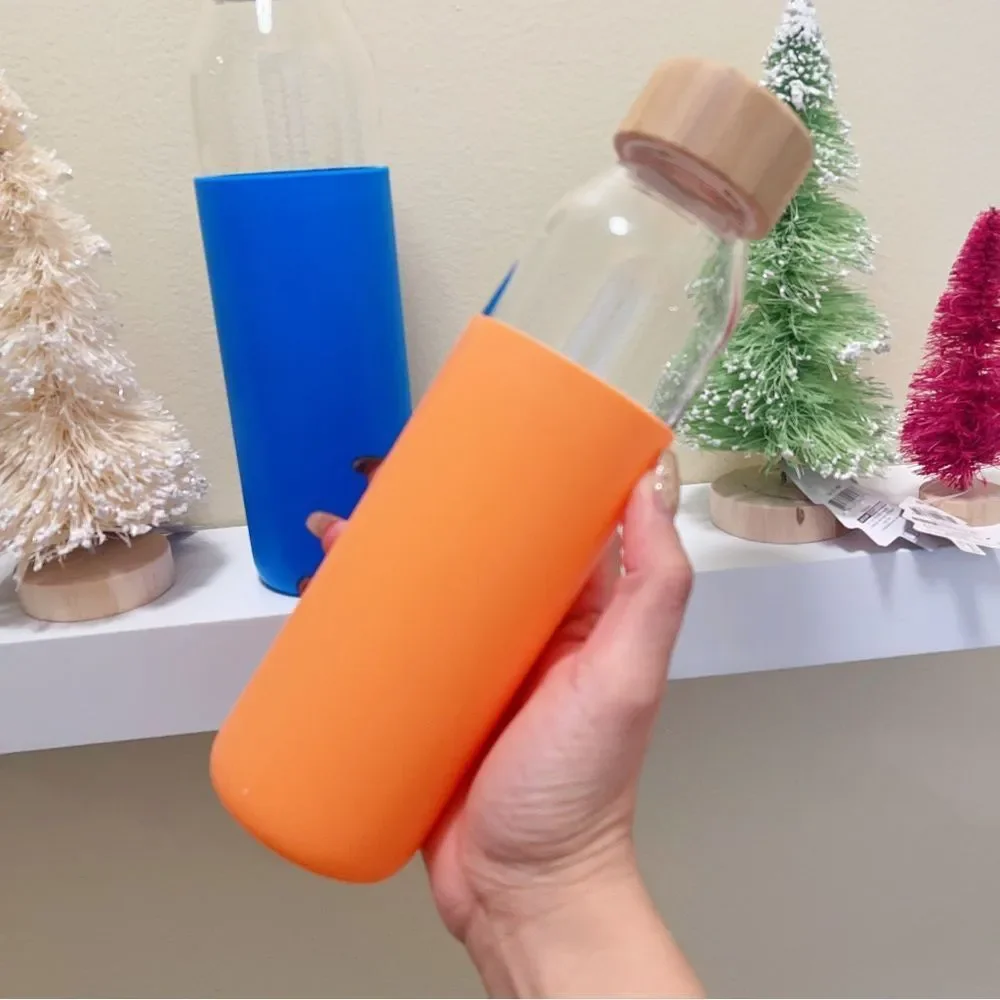 2x Reusable Glass Water Bottle With Bamboo Lid 18.5 oz - Picture 2 of 11